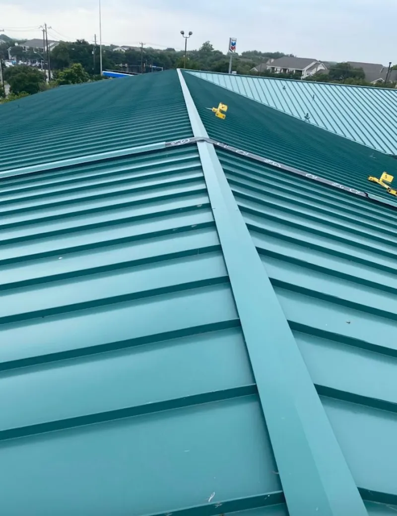 Green commercial metal roof ridge and valley for Metal Roof Repair in Gages Lake
